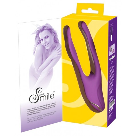 Фиолетовый вибромассажер с двумя отростками Sweet Smile Double Vibrator - 18,7 см.